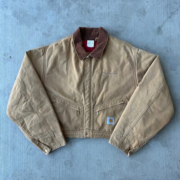 Vintage Y2K Carhartt brown cropped Detroit style work wear jacket - Picture 1 of 10